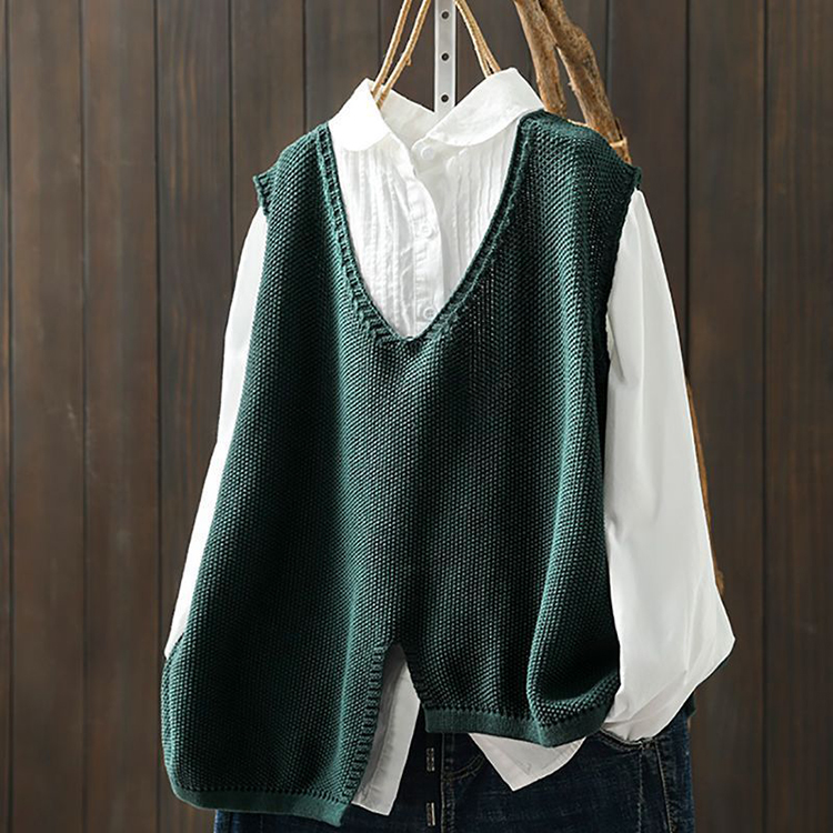 復古寬鬆不規則下擺針織馬甲(5色)