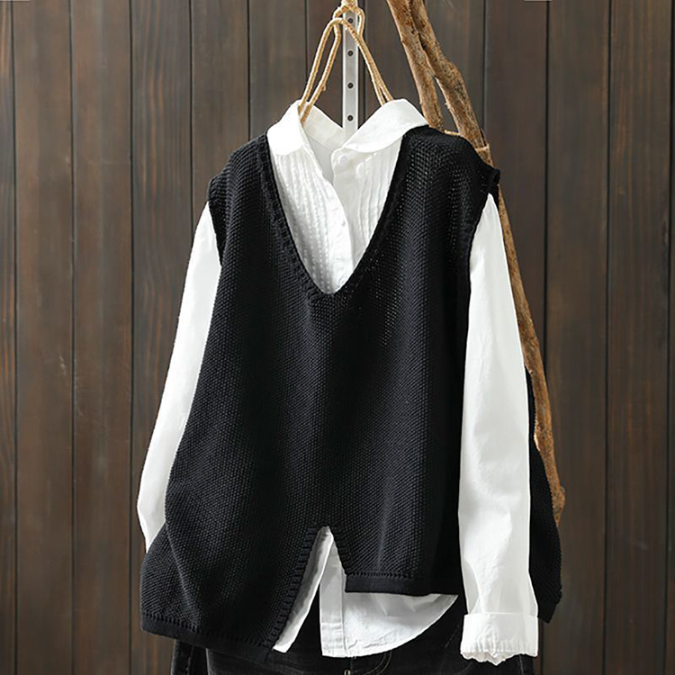 復古寬鬆不規則下擺針織馬甲(5色)
