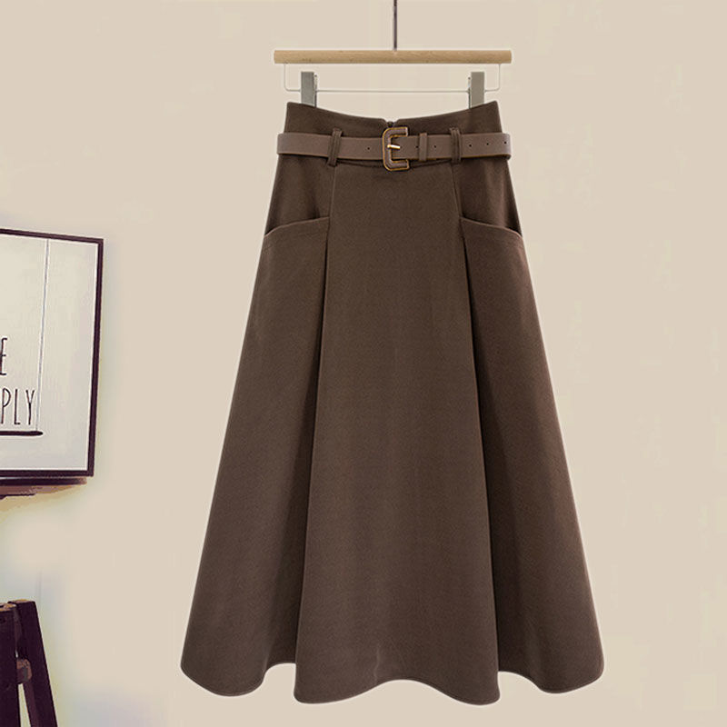 秋季顯瘦針織毛衣+A字純色半身裙兩件套