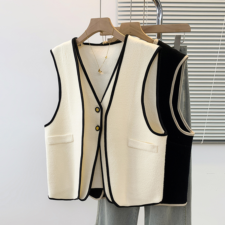 小香風雙層撞色邊假兩件無袖馬甲