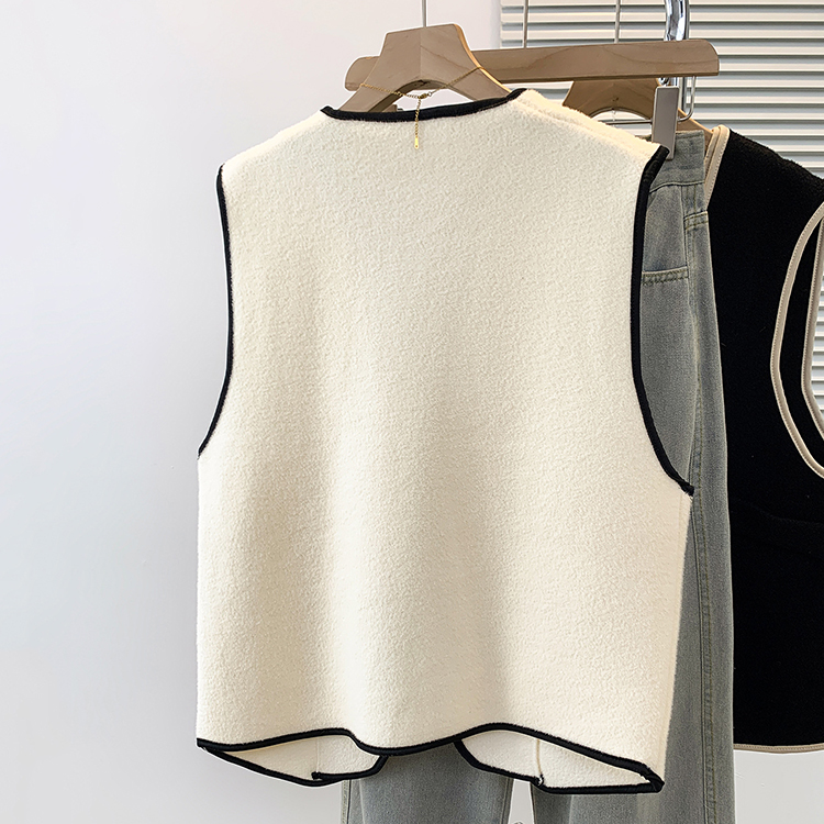 小香風雙層撞色邊假兩件無袖馬甲