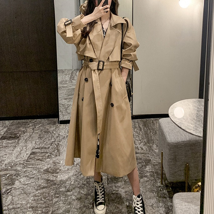 韓系中長單排扣西裝領風衣