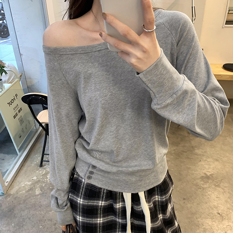 純欲風斜肩一字領修身打底衫(3色)