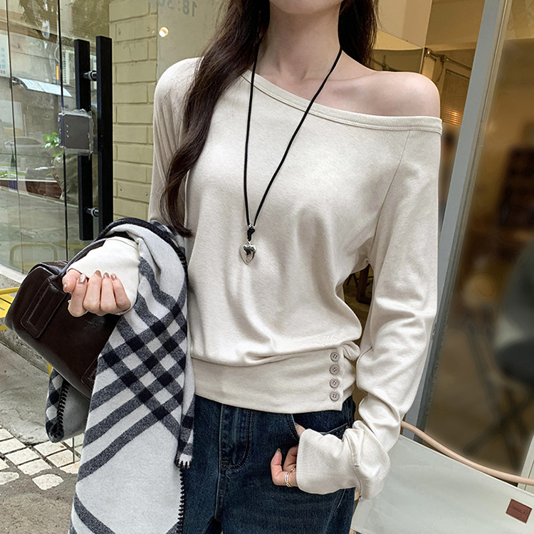 純欲風斜肩一字領修身打底衫(3色)