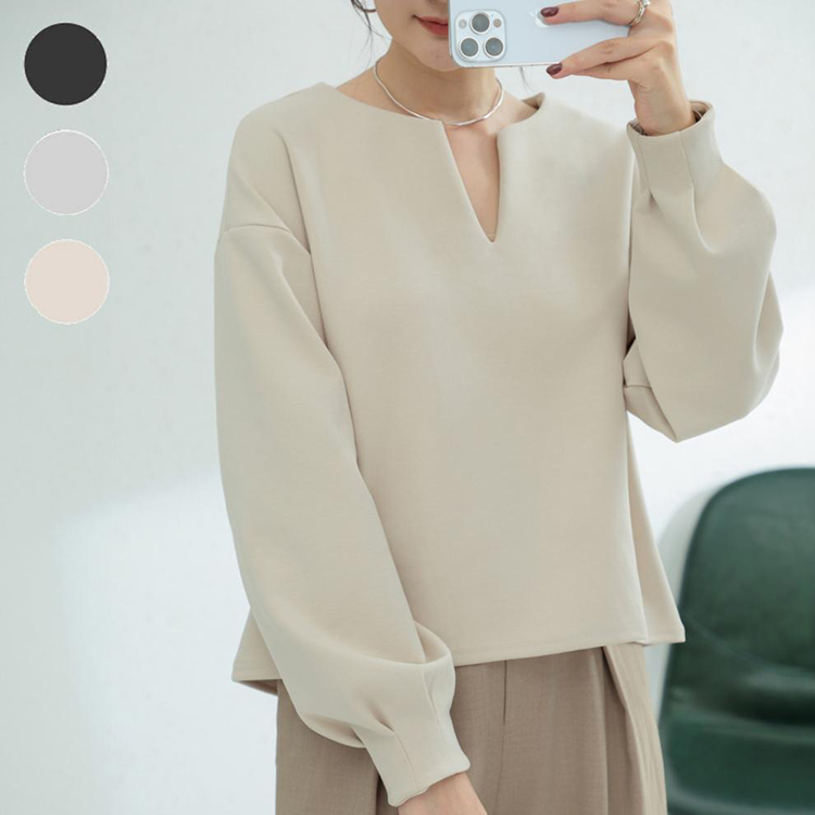 冬季日系純色寬鬆V領燈籠長袖衛衣（三色）