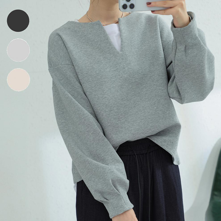 冬季日系純色寬鬆V領燈籠長袖衛衣（三色）