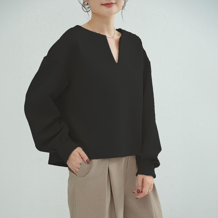 冬季日系純色寬鬆V領燈籠長袖衛衣（三色）