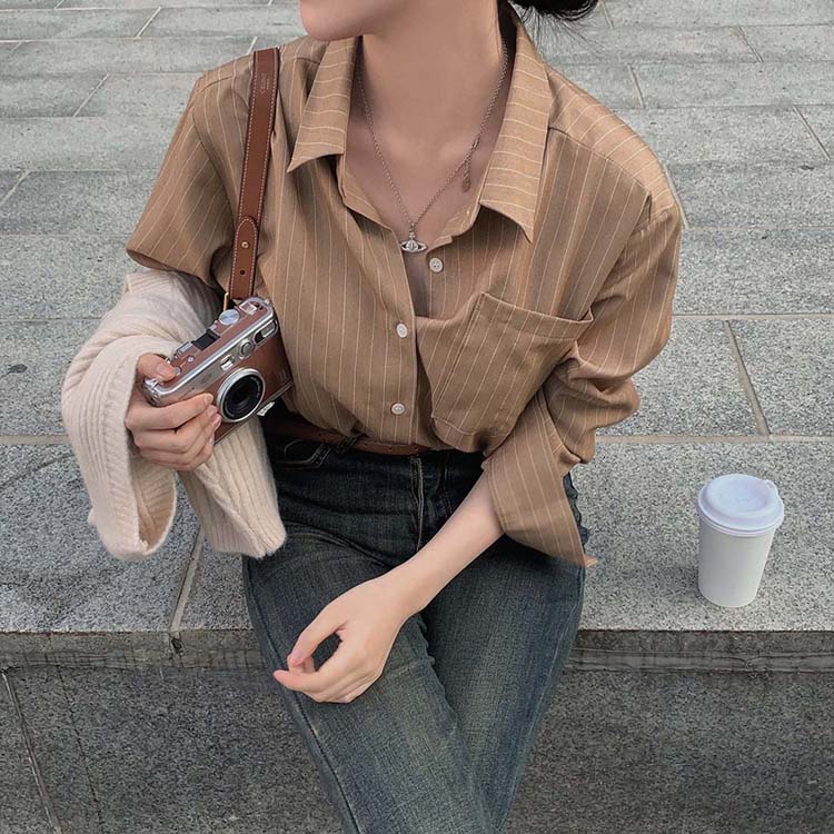 女士韓版POLO領顯瘦棉麻休閒襯衫