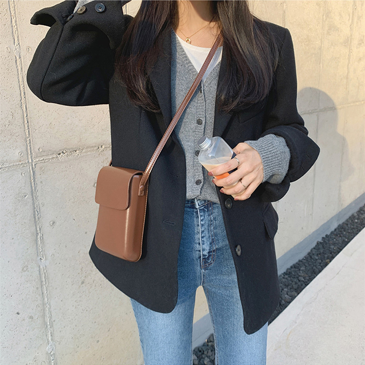 韓版加厚西服領休閒毛呢外套