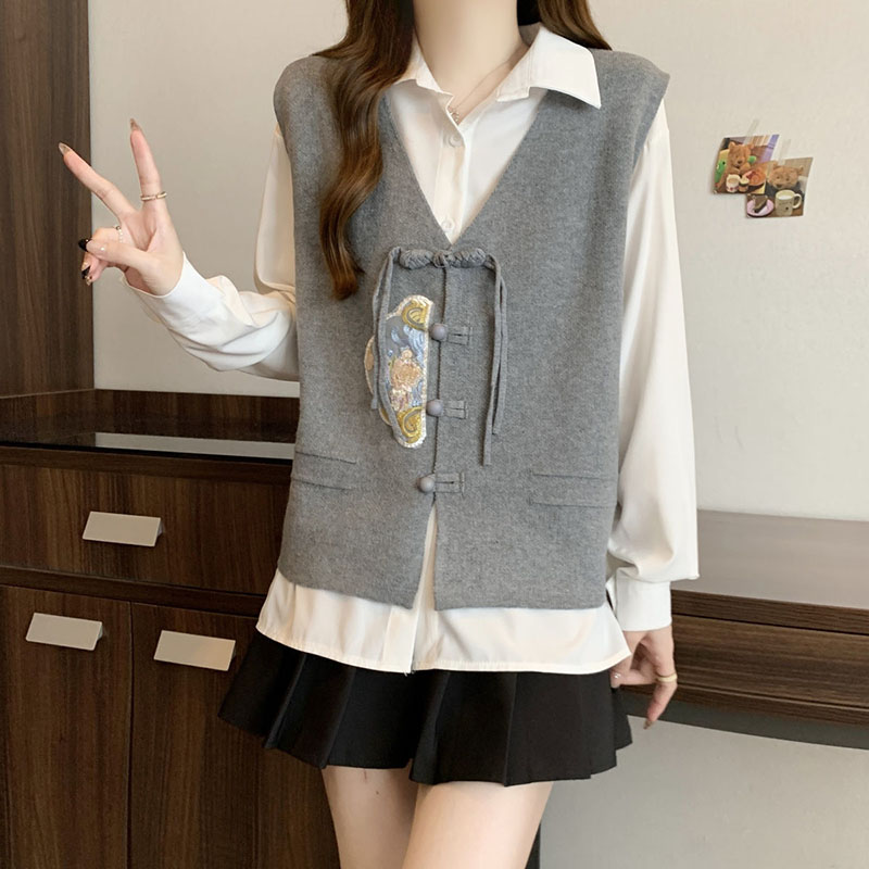 中國風盤扣刺繡寬鬆馬甲