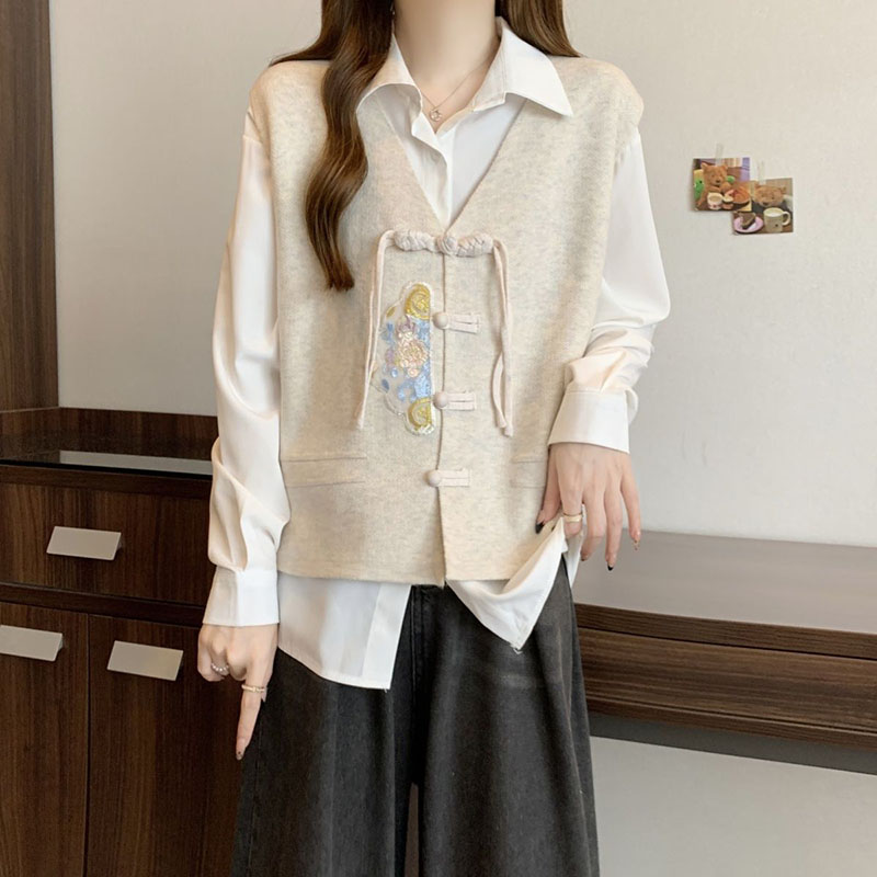 中國風盤扣刺繡寬鬆馬甲
