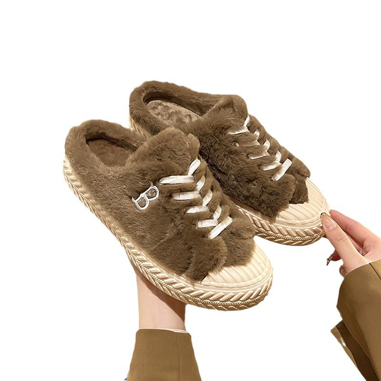 冬季新款休閒加絨包頭半拖鞋