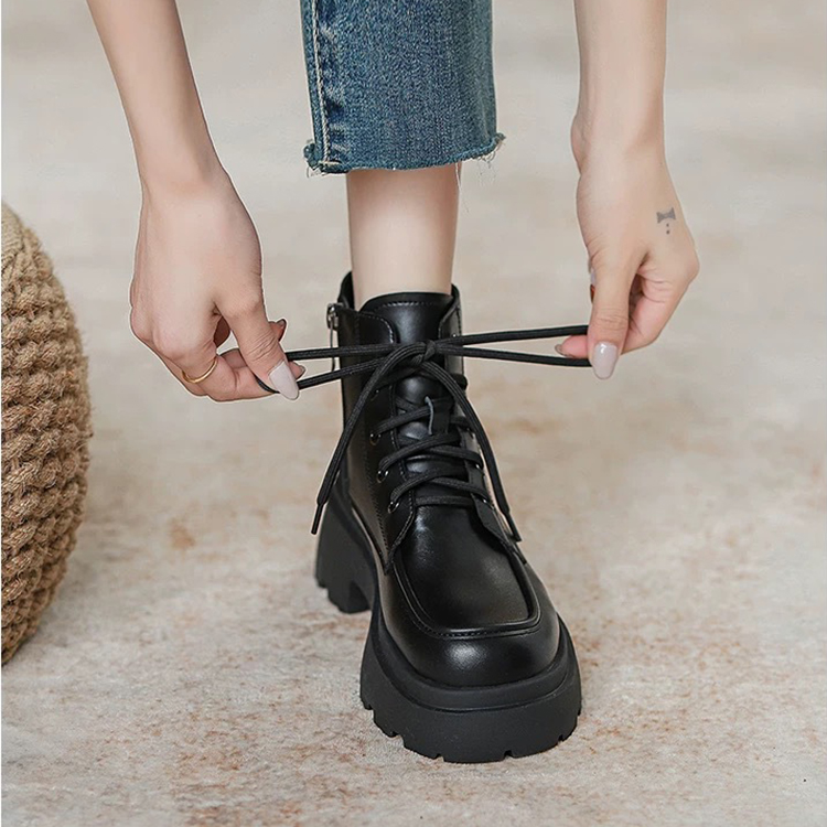 秋冬新款英倫風厚底增高軟皮馬丁靴