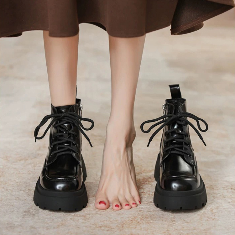 秋冬新款英倫風厚底增高軟皮馬丁靴