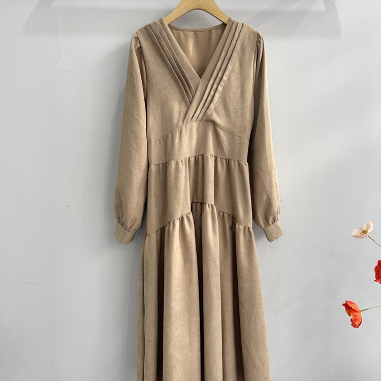 秋冬新款法式優雅V領氣質長連身裙