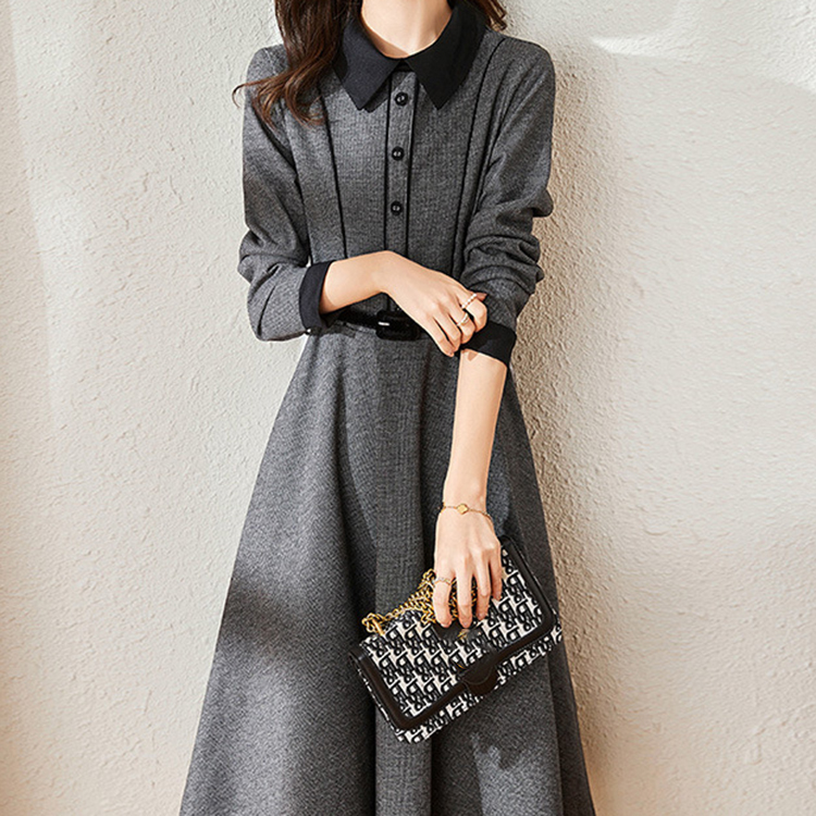 秋季新款百搭顯瘦POLO領連身裙