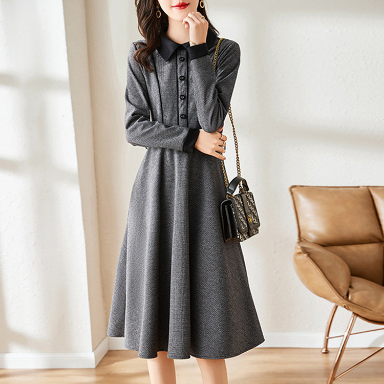 秋季新款百搭顯瘦POLO領連身裙