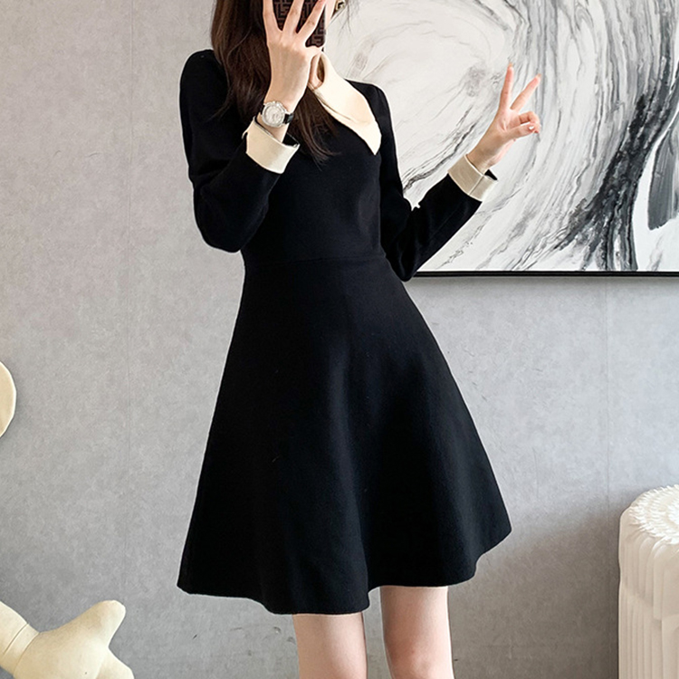 秋冬季新款長袖高腰小香風小黑裙