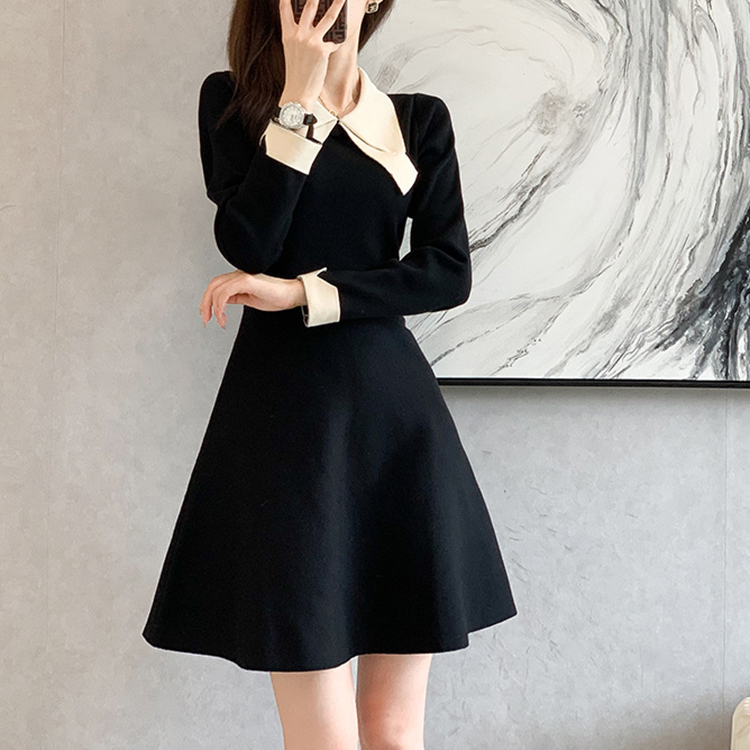 秋冬季新款長袖高腰小香風小黑裙