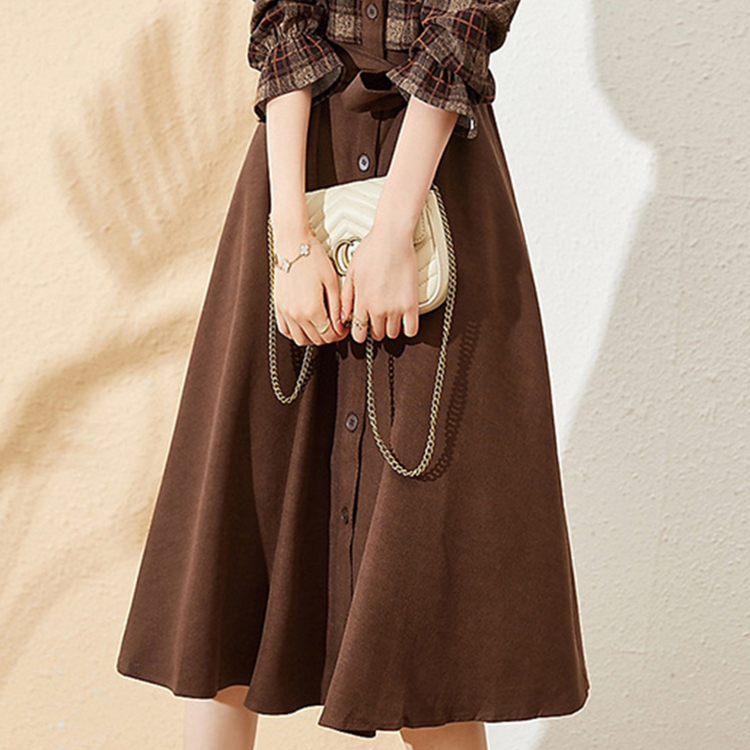 冬季新款簡約百搭格紋長連身裙