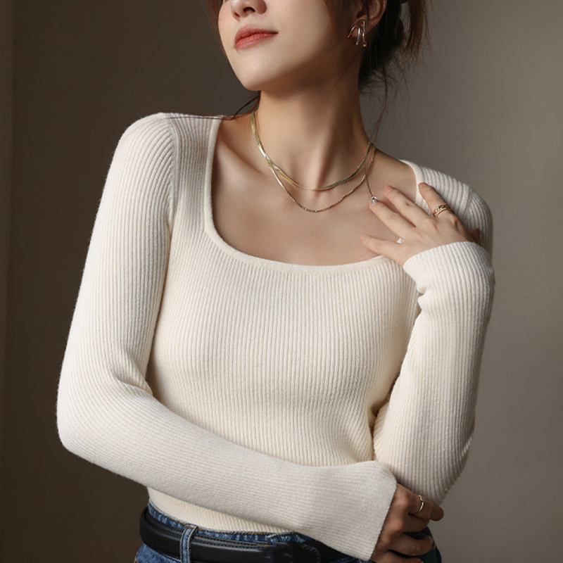 秋冬時尚洋氣針織内搭修身長t