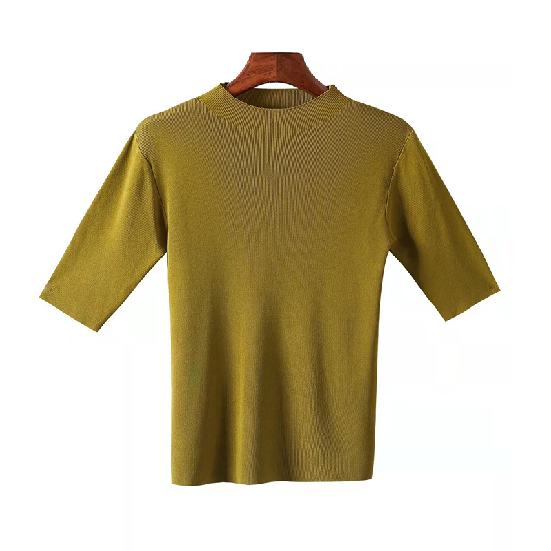 女士冰絲中袖寬鬆純色短款顯瘦氣質打底衫