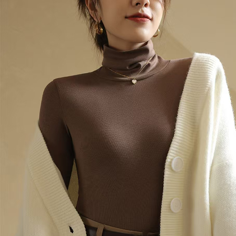 女士春秋冬顯瘦黑色堆堆領上衣内搭