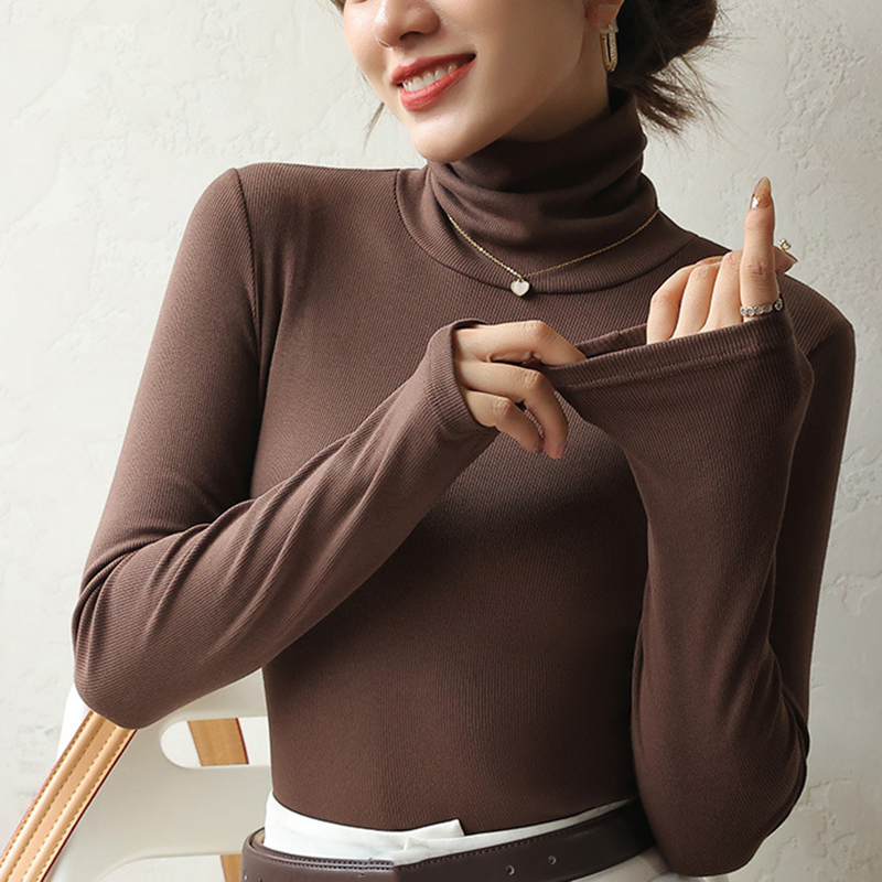 女士春秋冬顯瘦黑色堆堆領上衣内搭