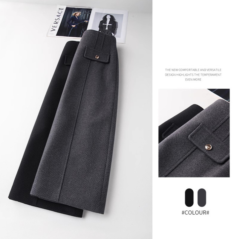 新款高腰開叉顯瘦中長款一步裙