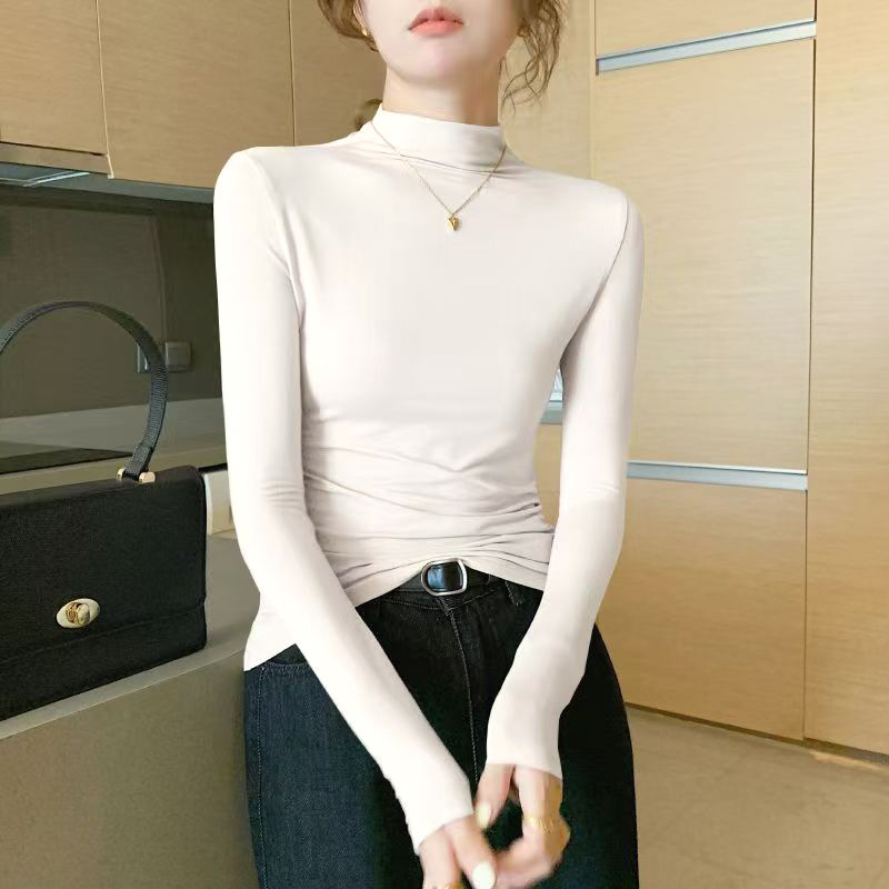 秋冬氣質加絨半高領修身打底衫