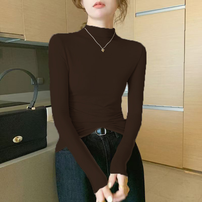 秋冬氣質加絨半高領修身打底衫