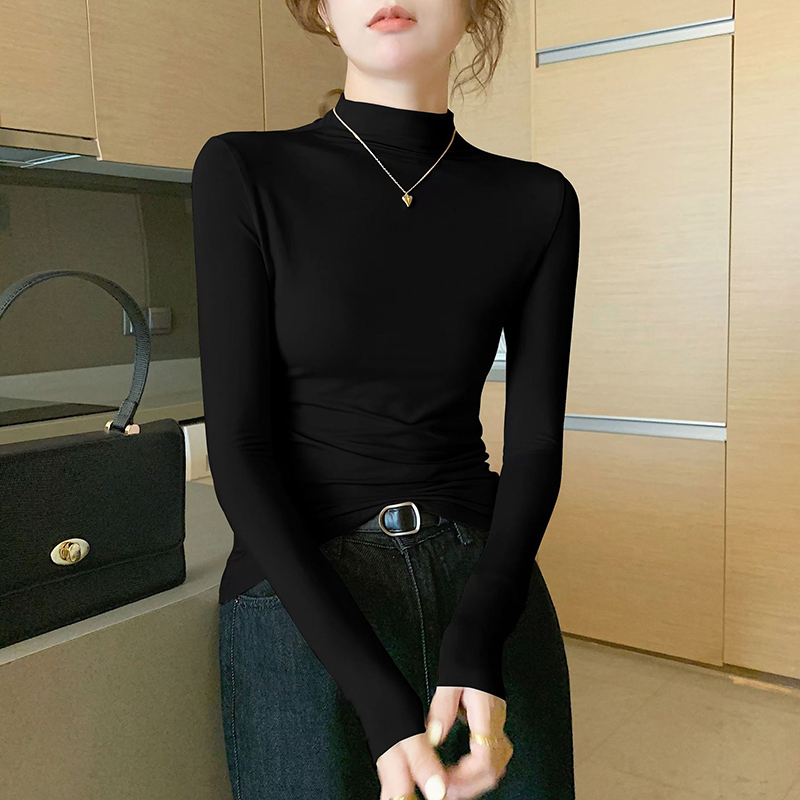 秋冬氣質加絨半高領修身打底衫