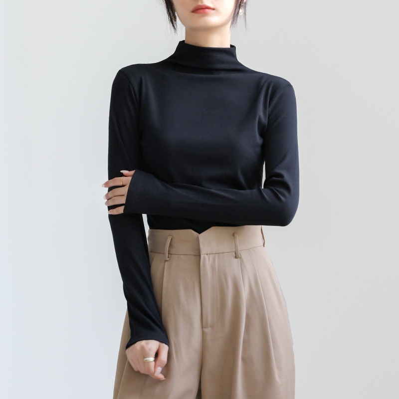 秋冬氣質加絨半高領修身打底衫