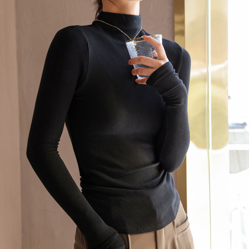 高品質莫代爾半高領純色打底衫