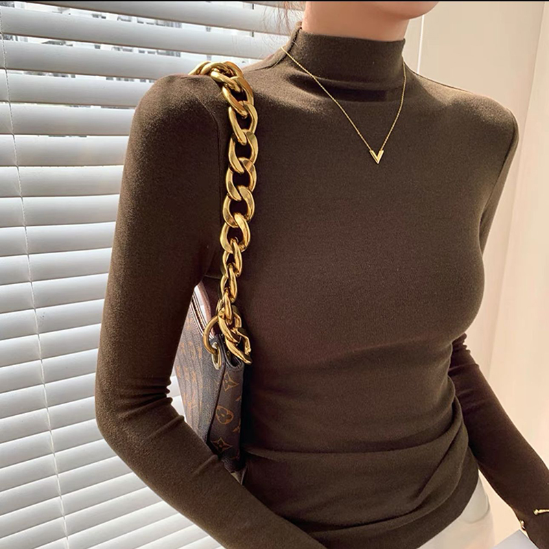 高品質莫代爾半高領純色打底衫