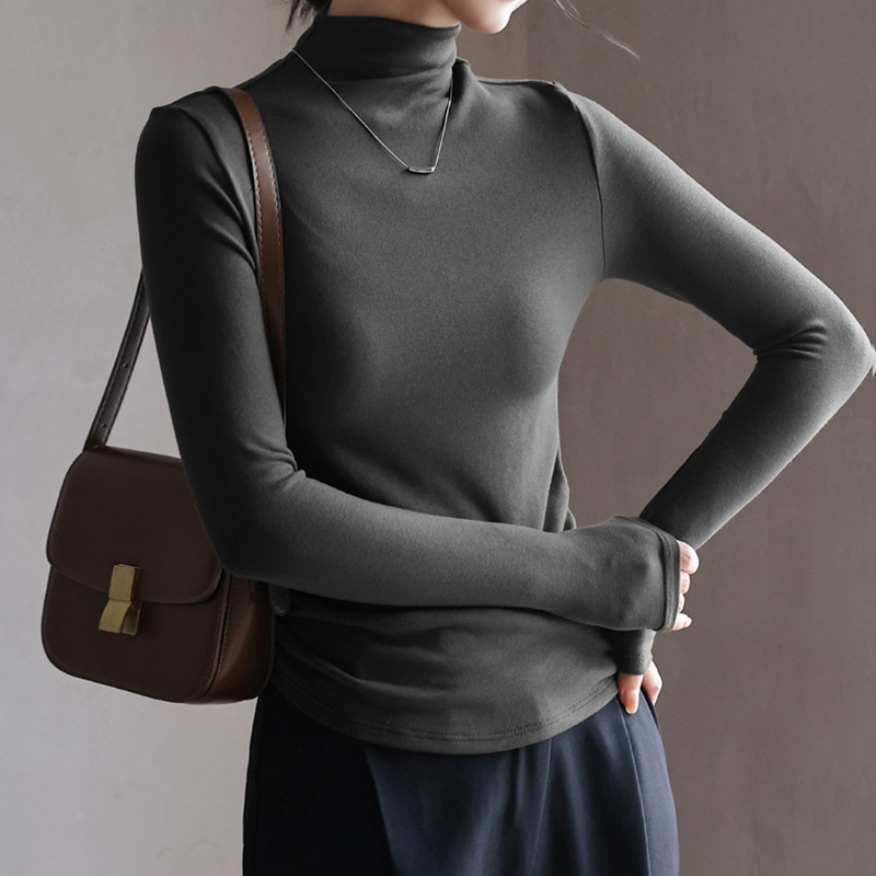 高品質莫代爾半高領純色打底衫