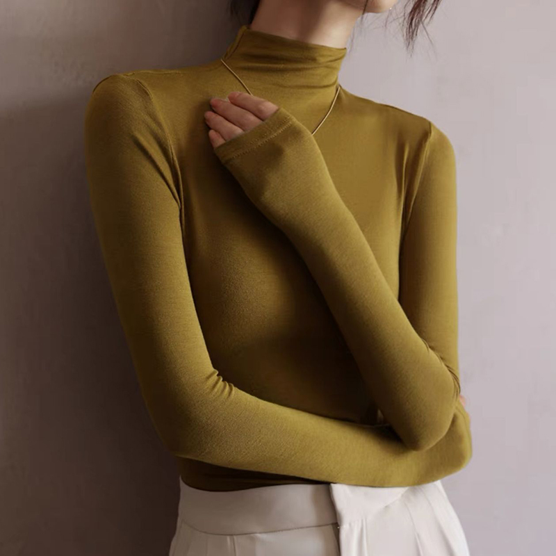 高品質莫代爾半高領純色打底衫