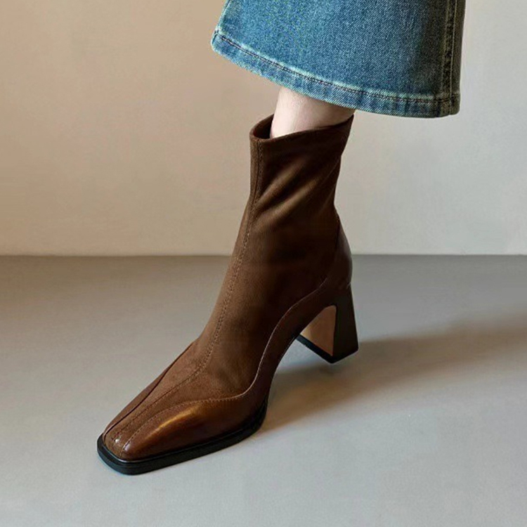 秋冬新款氣質方頭百搭短靴