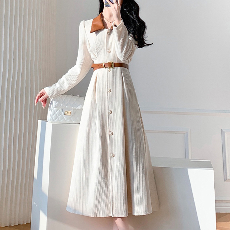 法式赫本風氣質顯瘦收腰打底連身裙