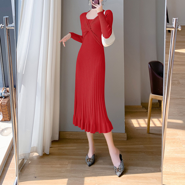 秋冬法式氣質打底長版魚尾裙