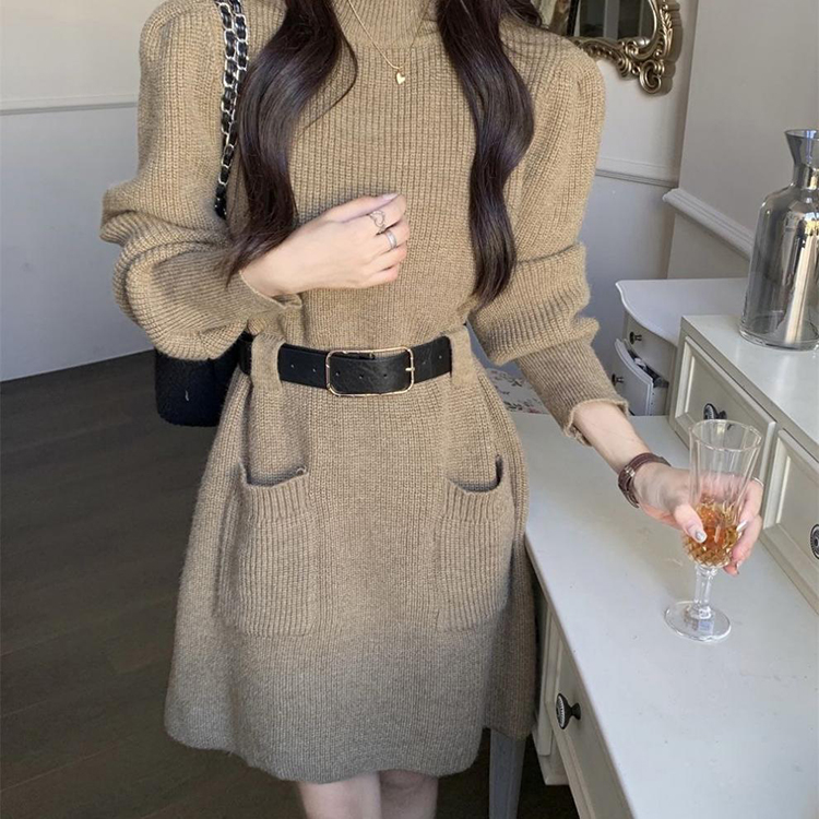 秋冬百搭簡約打底針織連身裙