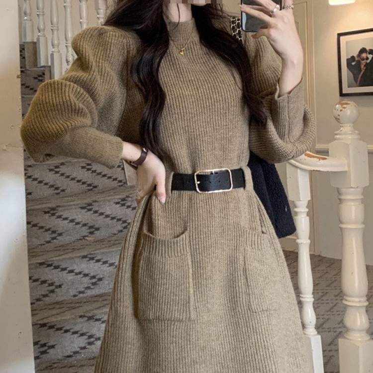 秋冬百搭簡約打底針織連身裙