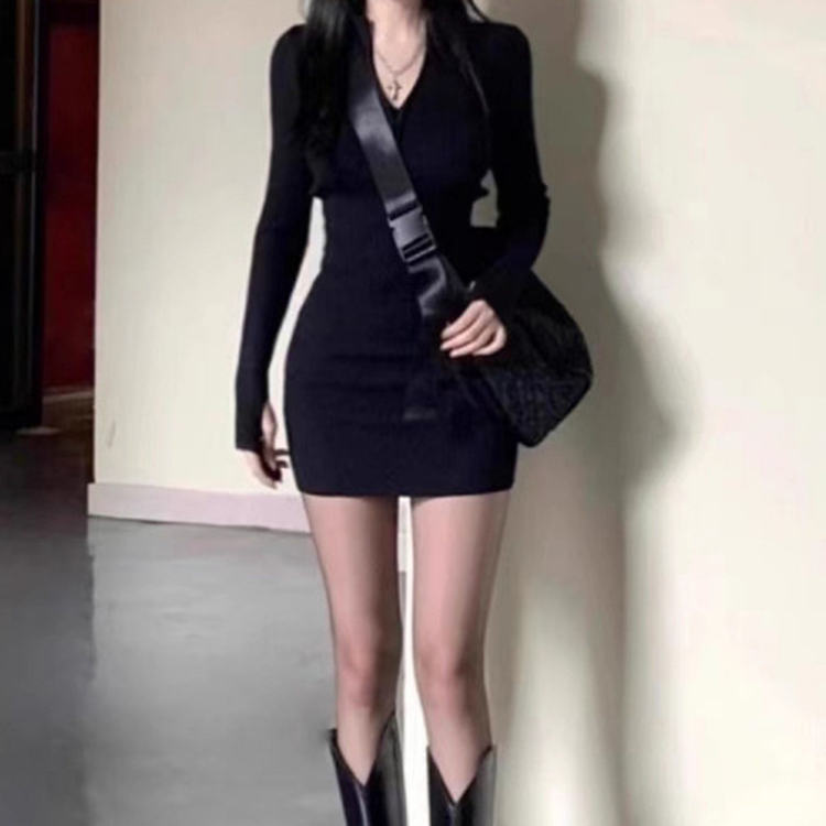 秋冬簡約時尚修身包臀連身裙