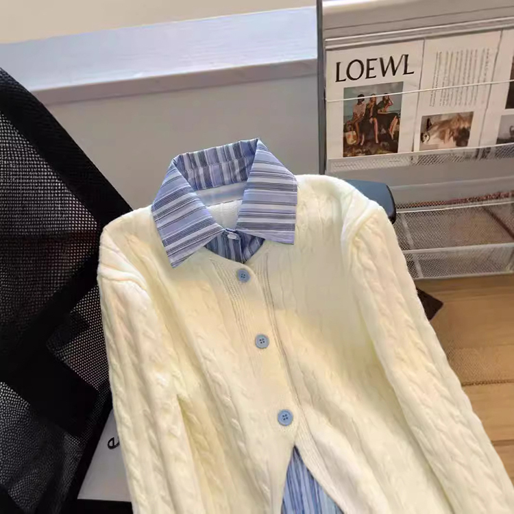 秋冬學院風假兩件條紋襯衫