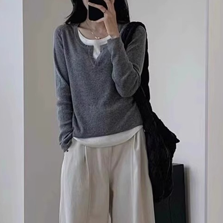 春秋修身顯瘦假兩件開襟衫