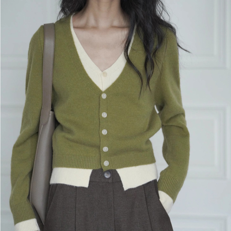 秋冬高級感假兩件慵懶針織開襟衫