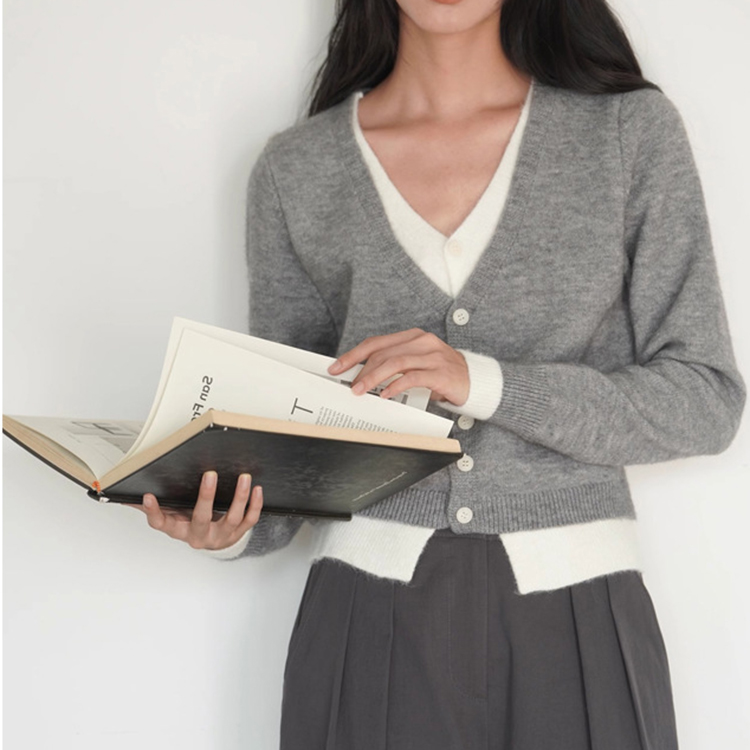 秋冬高級感假兩件慵懶針織開襟衫