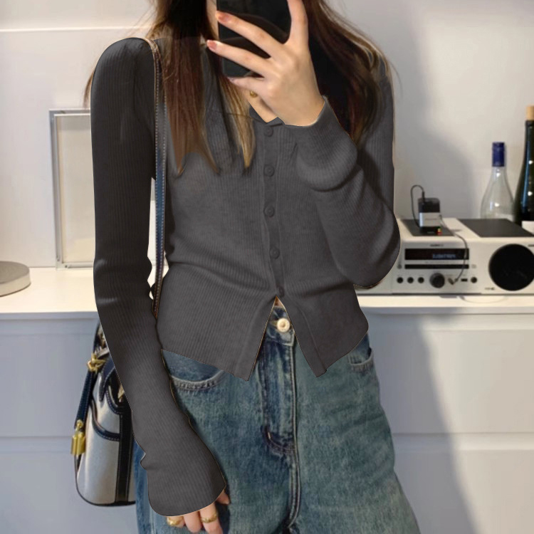 秋冬氣質修身V針織開襟衫