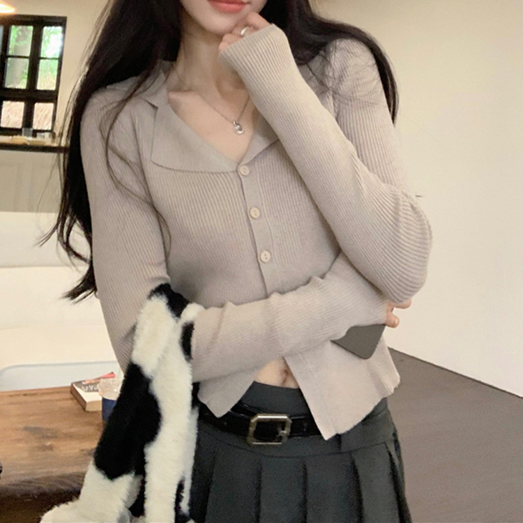 秋冬氣質修身V針織開襟衫