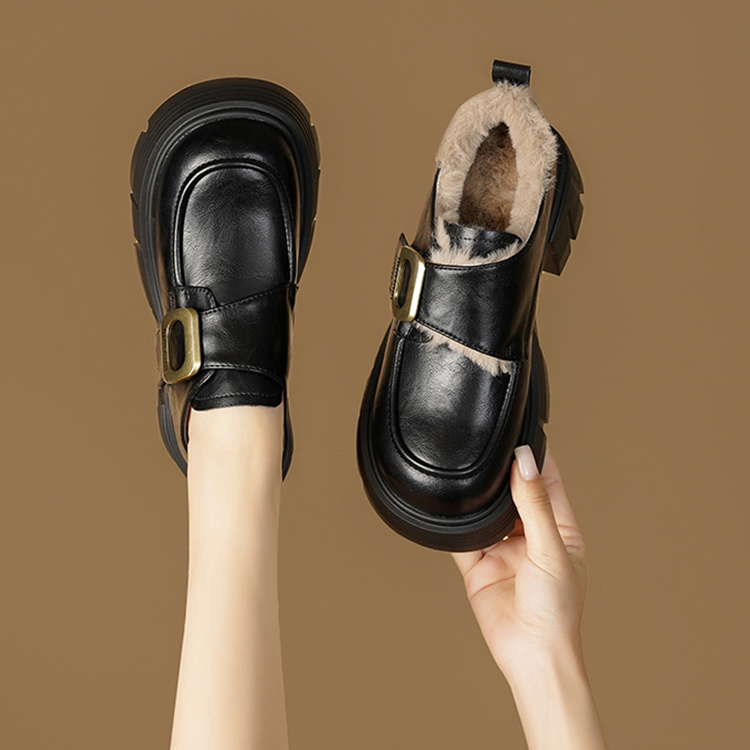 秋冬新款復古英倫風百搭粗跟小皮鞋